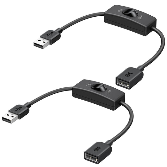 Cable Matters 2-Pack USB On Off Switch - 1ft, Support Data and Power, Short USBA Extension Cable with ON Off, USB Power Switch
