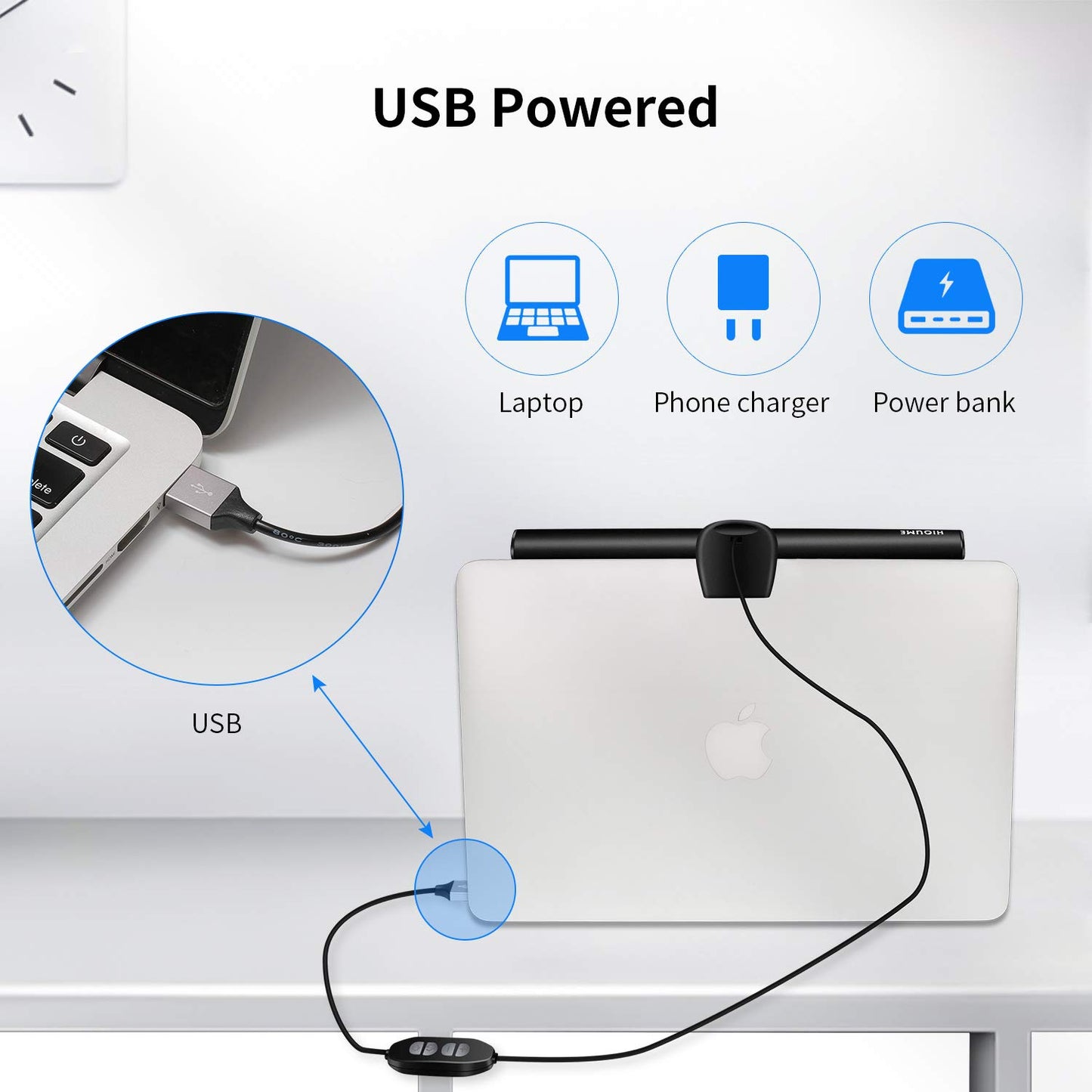 HIOUME Laptop Monitor Light Bar, USB e-Reading LED Task Lamp, 3 Adjustable Color Temperature, 10 Dimming Brightness Levels, No Screen Glare, Space