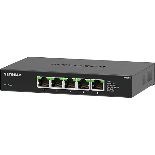 NETGEAR 5-Port 2.5G Multi-Gigabit Ethernet Unmanaged Network Switch (MS305) - with 5 x 2.5Gbps Ports, Desktop or Wall Mount, Metal Case
