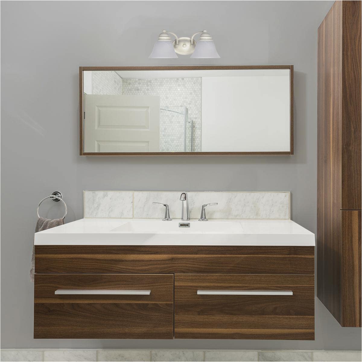 Nuvo 60/353 Two Light Empire Wall Vanity, 15 in, Textured White/Alabaster