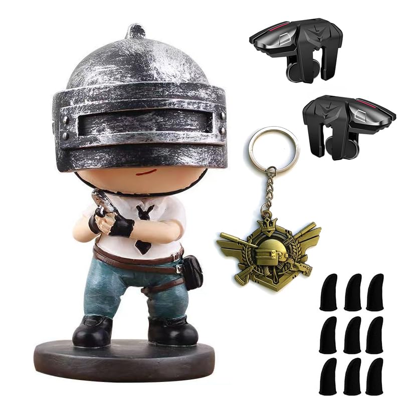 Mikirini Warrior Statue 3.9 Inch Figurine Sculpture Deco L2R2 Mobile Gaming Triggers and Finger Sleeves, Compatible with PUBG/Fortnitee/Call of Duty