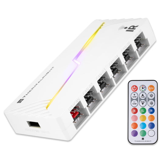 Thermalright ARGB and Fan HUB X12 IR White Hub Controller Support 12 Groups of CPU Fans,3Pin PC ARGB Controller and 4Pin PWM Fan,SATA Power Cord