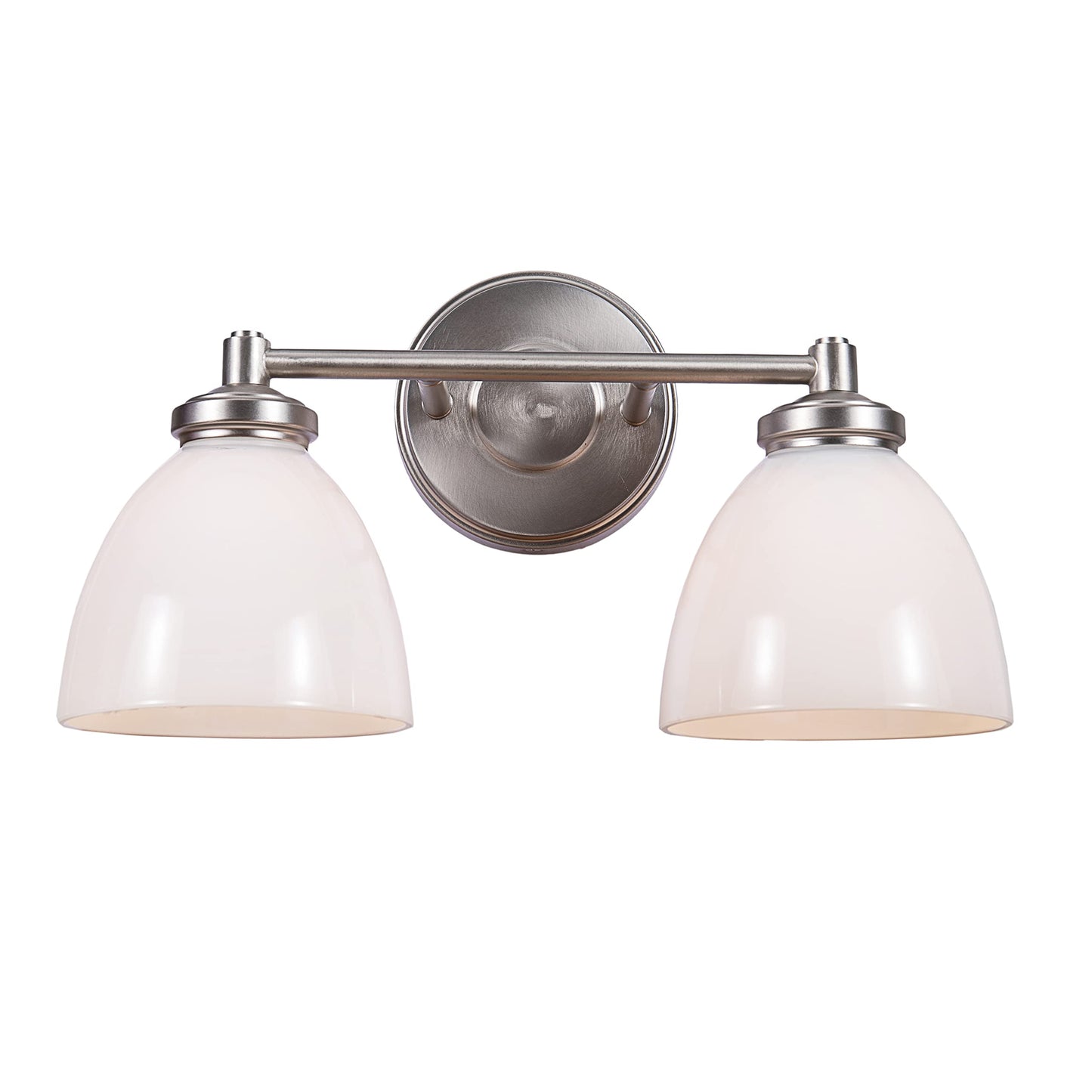 Aspen Creative 62280, Bathroom Vanity 2 Lights Fixture, 15" W x 9" H x 7-1/2" E, Brushed Nickel Finish, Clear Glass w/Paint White Inside