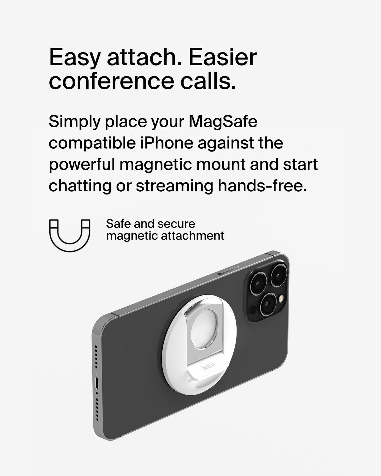 Belkin iPhone MagSafe Camera Mount for MacBook, Continuity Camera Mount, Turn Phone to Webcam, Compatible with MacBook Pro, Air, iPhone 16, 15, 14