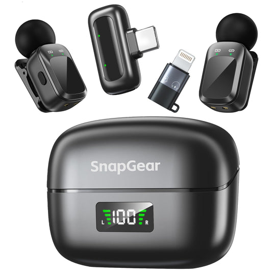 Snapgear Mic Mini Microphone, Wireless Microphone for iPhone/Android, 30H Battery Life with Charging Case, 48kHz/24bit, Noise Cancellation for