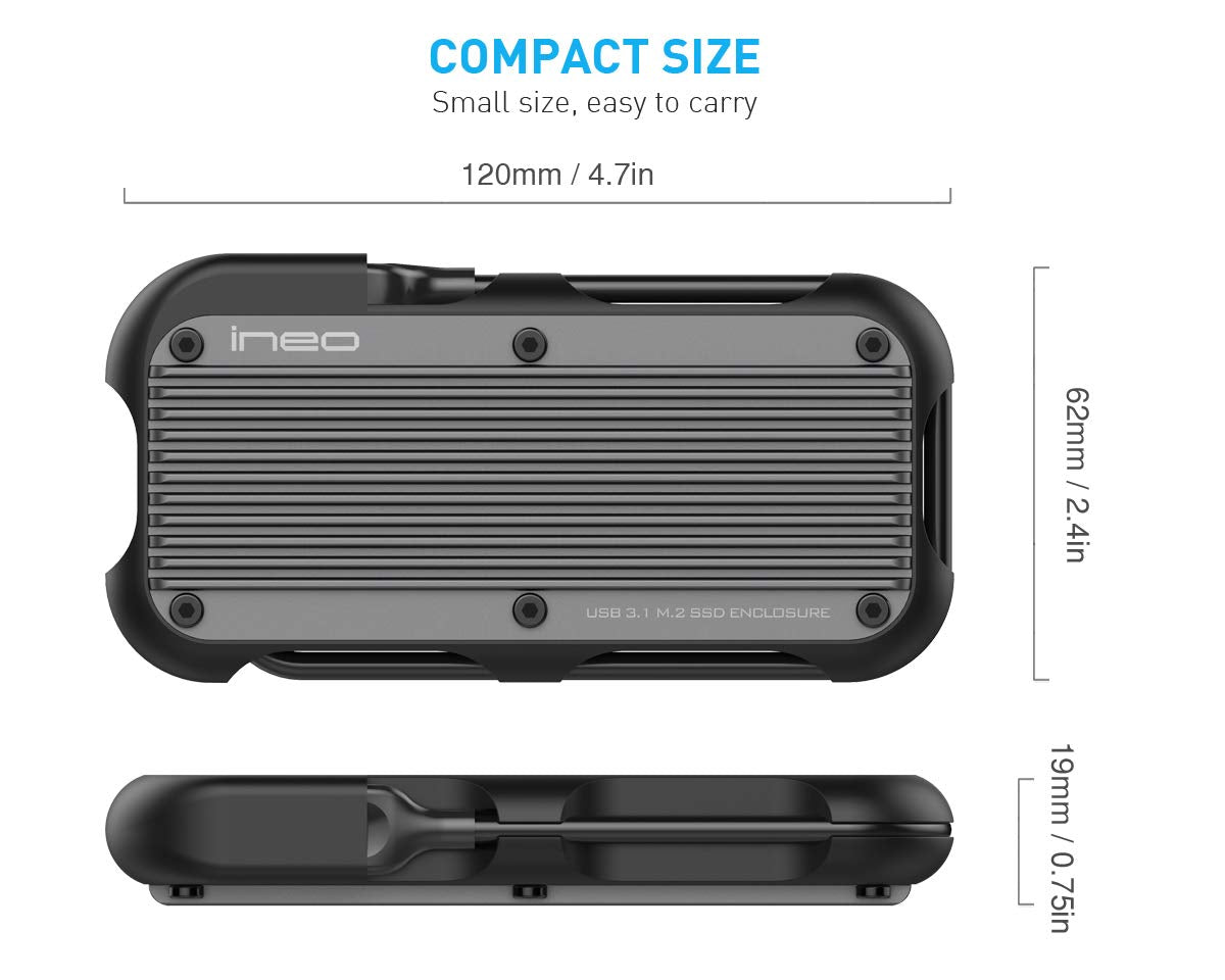 ineo M.2 NVMe (PCIe) USB 3.2 Gen 2 Type-C Rugged Waterproof Shockproof Aluminum Cover SSD Enclosure [C2594-NVMe]