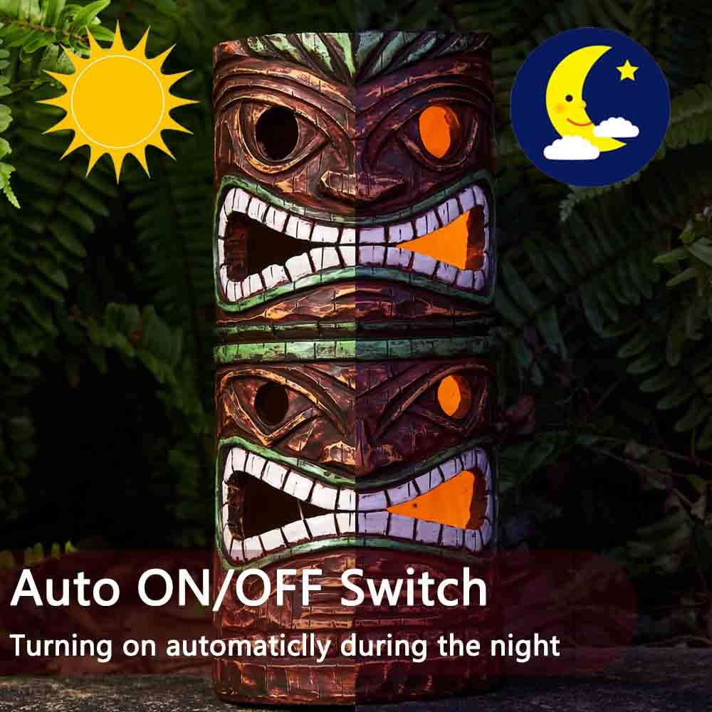 Yiosax Solar Tiki Statue Outdoor Decor-Garden Large Tiki Statue-Solar Totem Pole Tiki Bar Decoration for Lawn Patio Yard,10 Inch Tall