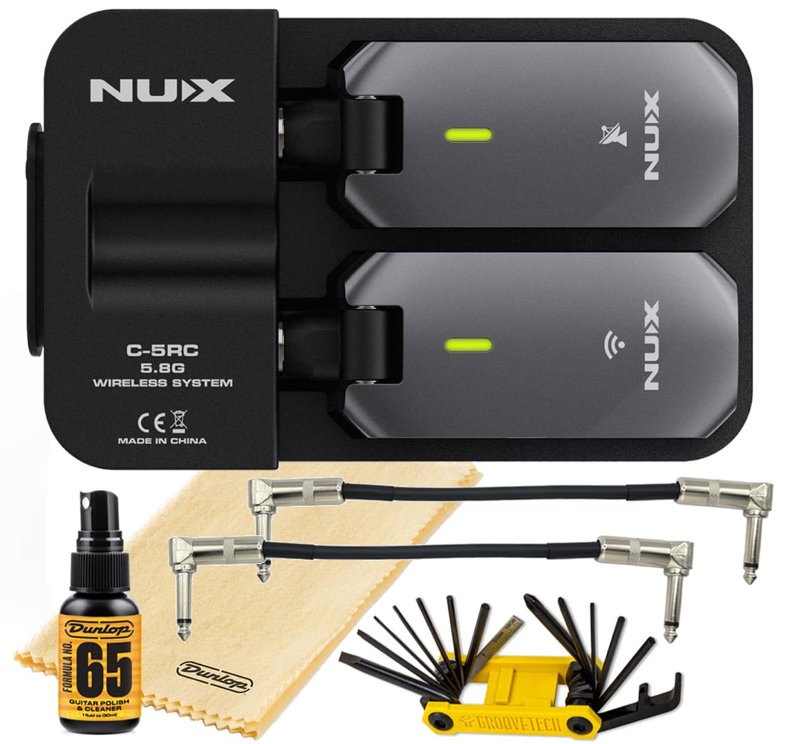 Tonebird NUX C-5RC Wireless Guitar System 5.8GHz Transmitter and Receiver Auto Match, Charging Case Patch Cable, Polish, Tool Bundle