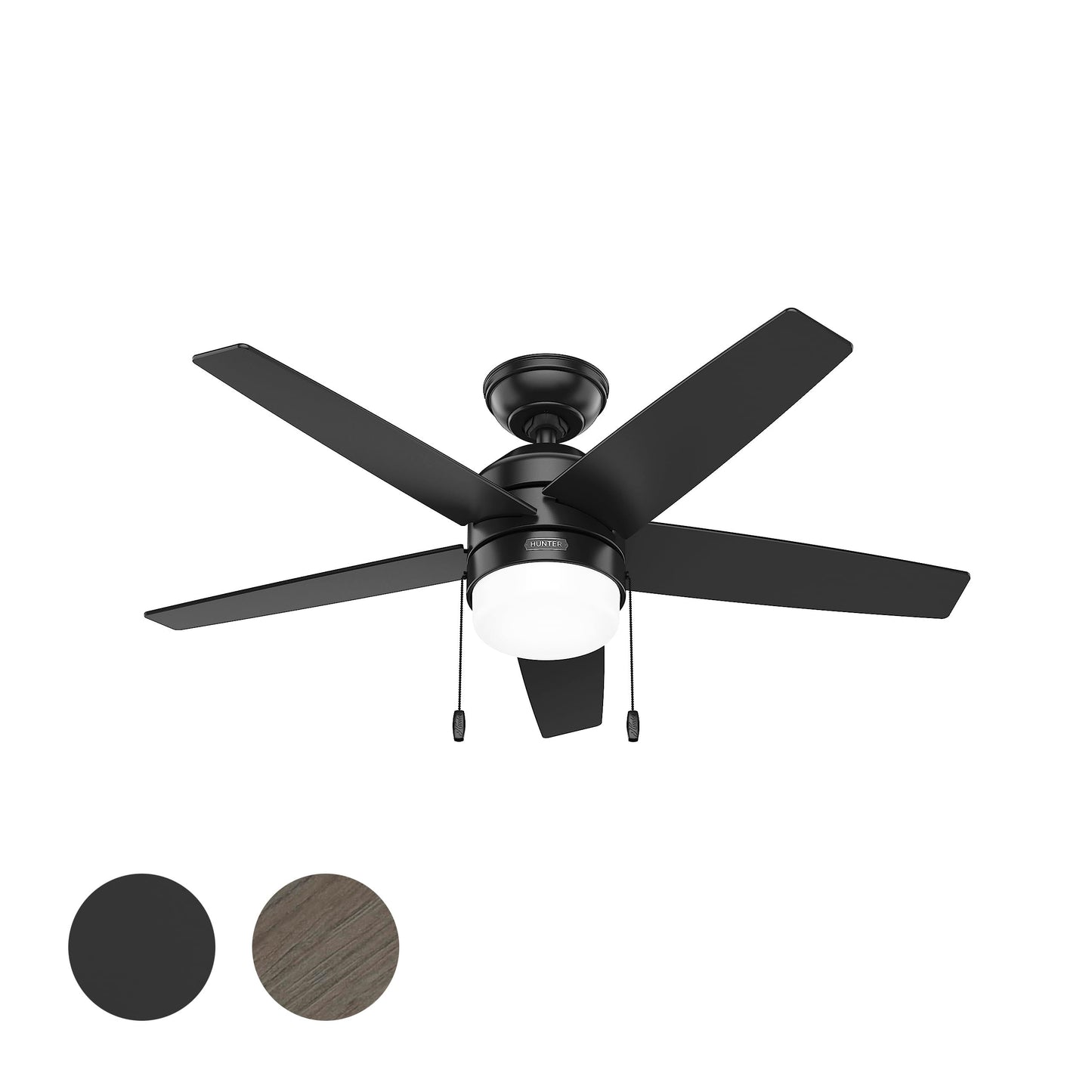 Hunter Fan 44 inch Casual Matte Black Finish Indoor Ceiling Fan with LED Light Kit and Pull Chain (Renewed)