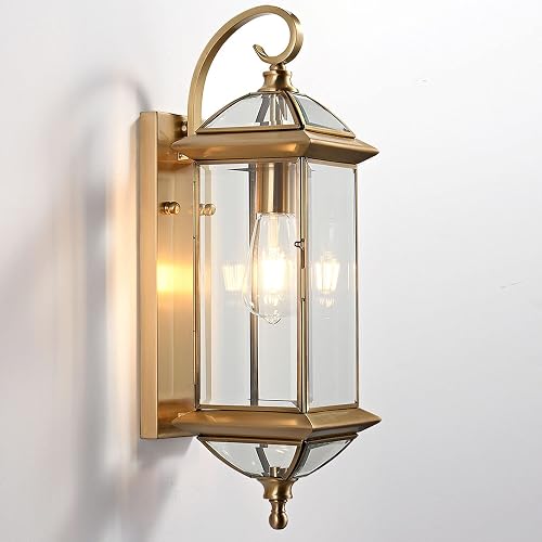 Milaii Copper Exterior Wall Light 20" H Outdoor Light Fixture Waterproof Wall Sconce Oil Rubbed Brass Porch Light with Clear Glass Lantern Wall Mount
