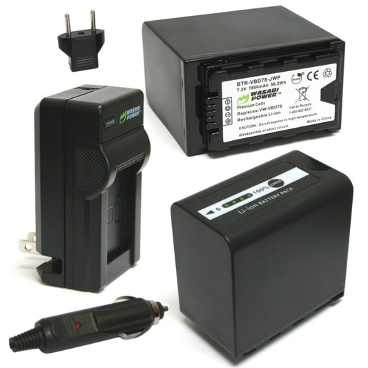 Wasabi Power 7800mAh Battery (2-Pack) & Charger for Panasonic VW-VBD58, VW-VBD78, AG-VBR89G and Panasonic AG-3DA1, AG-DVC30, AG-DVX200, AG-HPX255