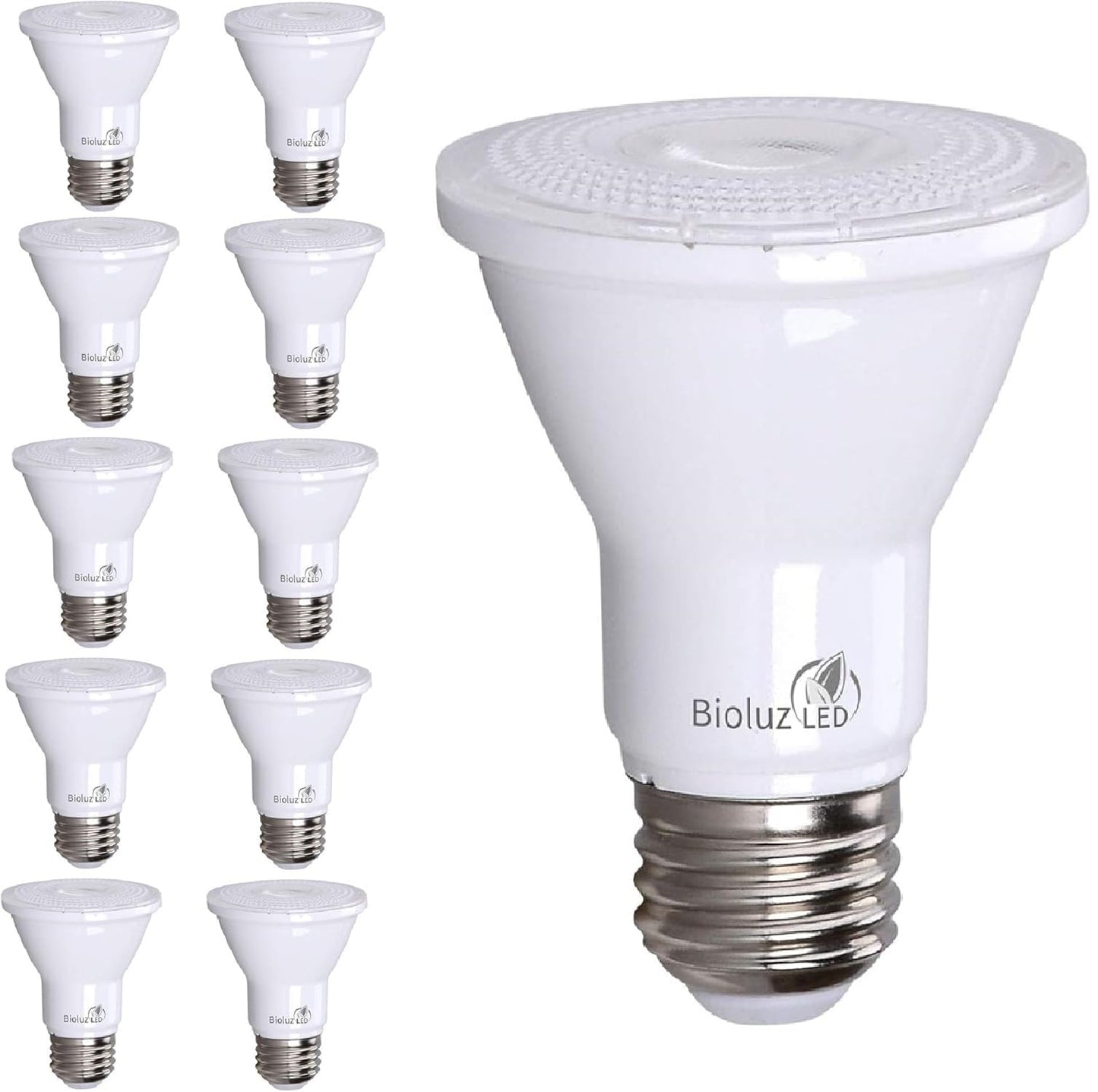 Bioluz LED 10 Pack PAR20 LED Bulbs 3000K Soft White Dimmable 50 Watt Equivalent Using 7W, Spot Light Bulb E26 Base 40 Degree Beam Angle UL Listed FCC