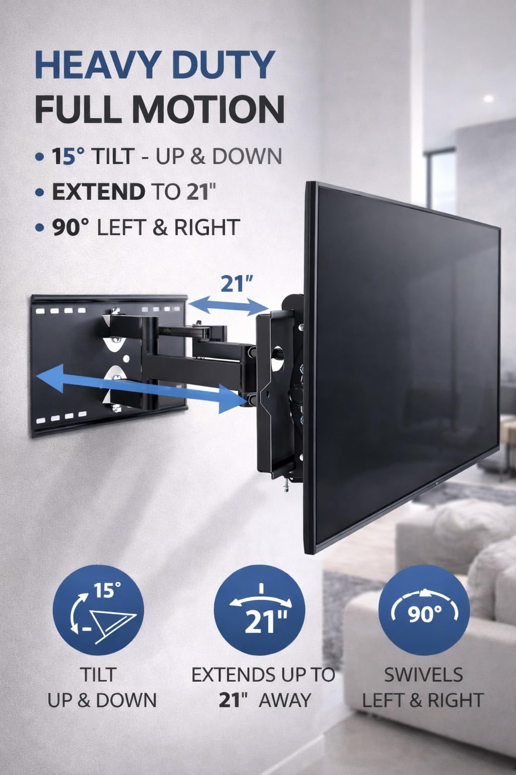 2xhome - TV Wall Mount Bracket(Dual Arm) + Free HDMI Cable - Full Motion LED LCD Flat Panel Screen Large Displays - Dual Arm Adjustable - Full Motion