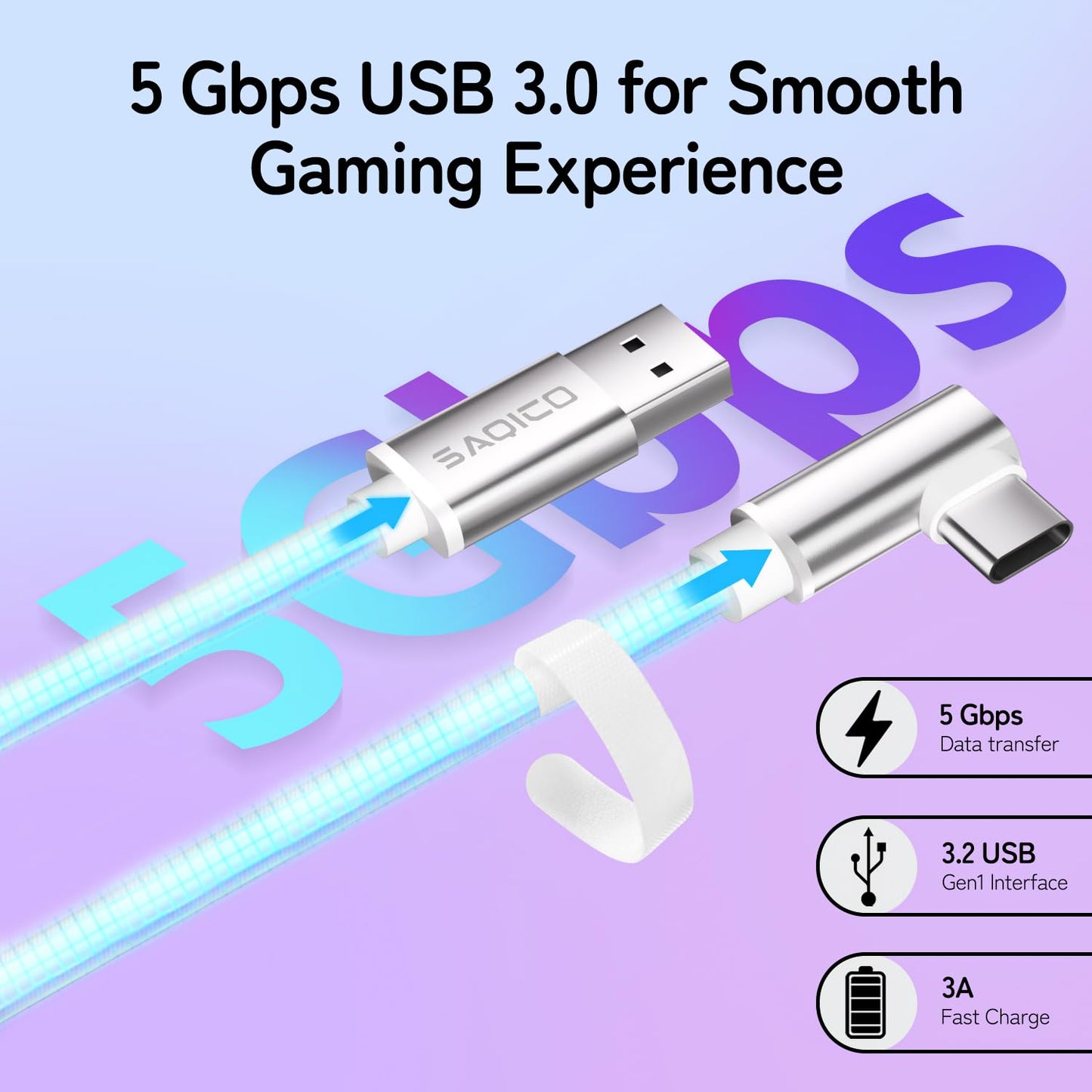 Saqico 16FT Link Cable for Meta Quest 3/ Quest 3S, for Oculus Quest 2/Pro/Pico 4, USB 3.0 Data Cable to USB C Link Cable with 5Gbps Super High Speed