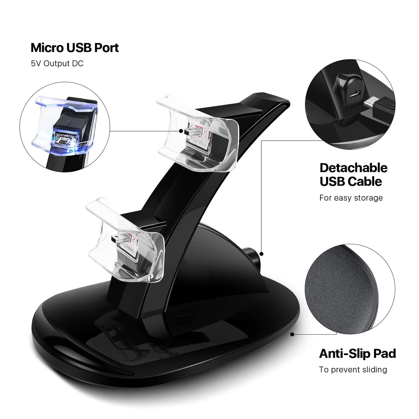 TNP PS4 Controller Charger - Dual Charging Station for Playstation 4 Controller Charger with LED Indicator and IC Protection - Fast Dual USB Dualshock