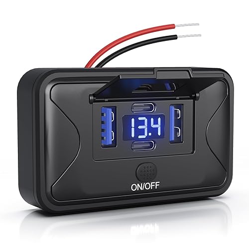 Gibbab 108W 4 Ports 12V RV USB Switch Outlet Voltmeter, 2*36W PD3.0 Type-C + 2*18W QC3.0 Quick Charge Panel Wall Mount Car Charger Socket Waterproof