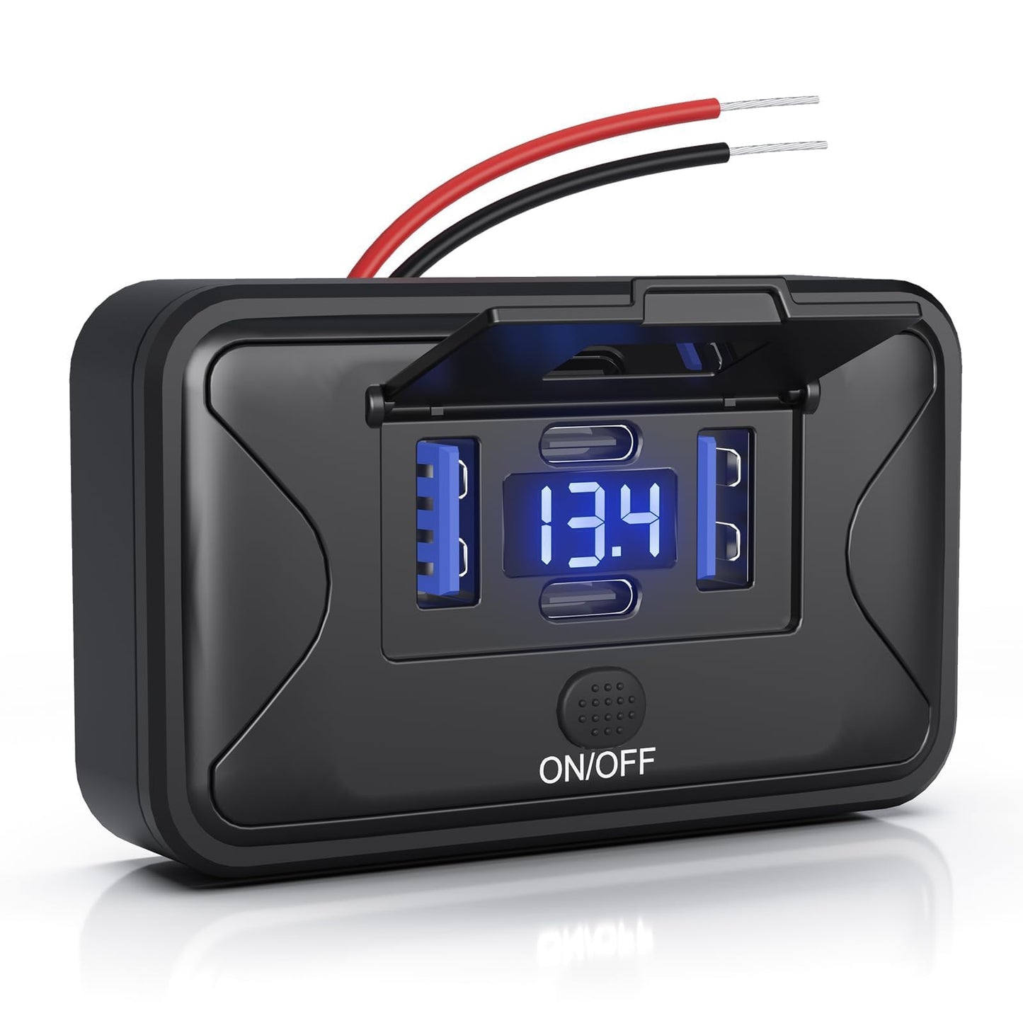 Gibbab 108W 4 Ports 12V RV USB Switch Outlet Voltmeter, 2*36W PD3.0 Type-C + 2*18W QC3.0 Quick Charge Panel Wall Mount Car Charger Socket Waterproof