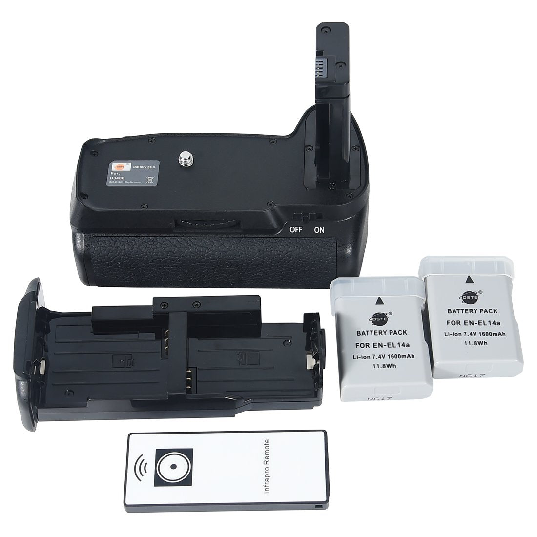 DSTE Pro IR Remote MB-D3400 Vertical Battery Grip + 2X EN-EL14 Battery Compatible with Nikon D3400 SLR Digital Camera