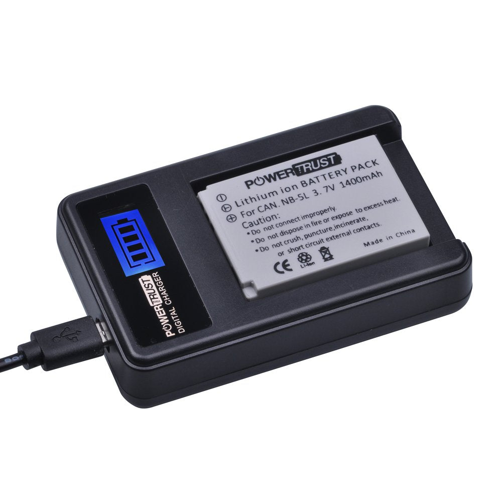 PowerTrust 2-Pack NB-5L Battery and LCD USB Charger for Canon PowerShot S100, S110, SD700 is, SD790 is, SD800 is, SD850 is, SD870 is, SD880 is, SD890
