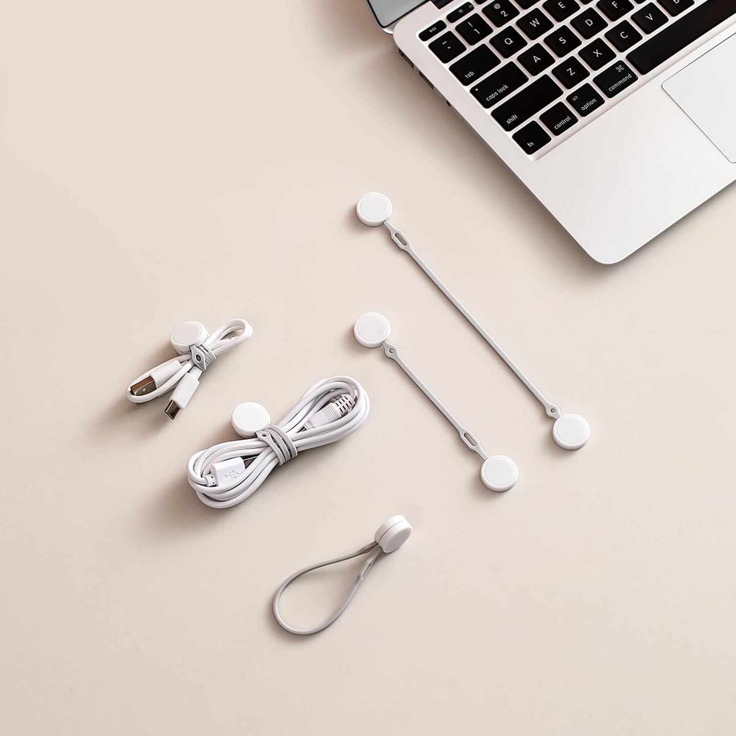 Upgraded Silicone Magnetic Cord Ties (6-Pack White) - Flexible & Washable Cable Organizer for Electronics, Kitchen, DIY - No-Slip Clips, Stronger Than