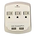 Topzone 3 AC Outlet Wall Mount Surge Protector Adapter with Dual USB Charging Ports