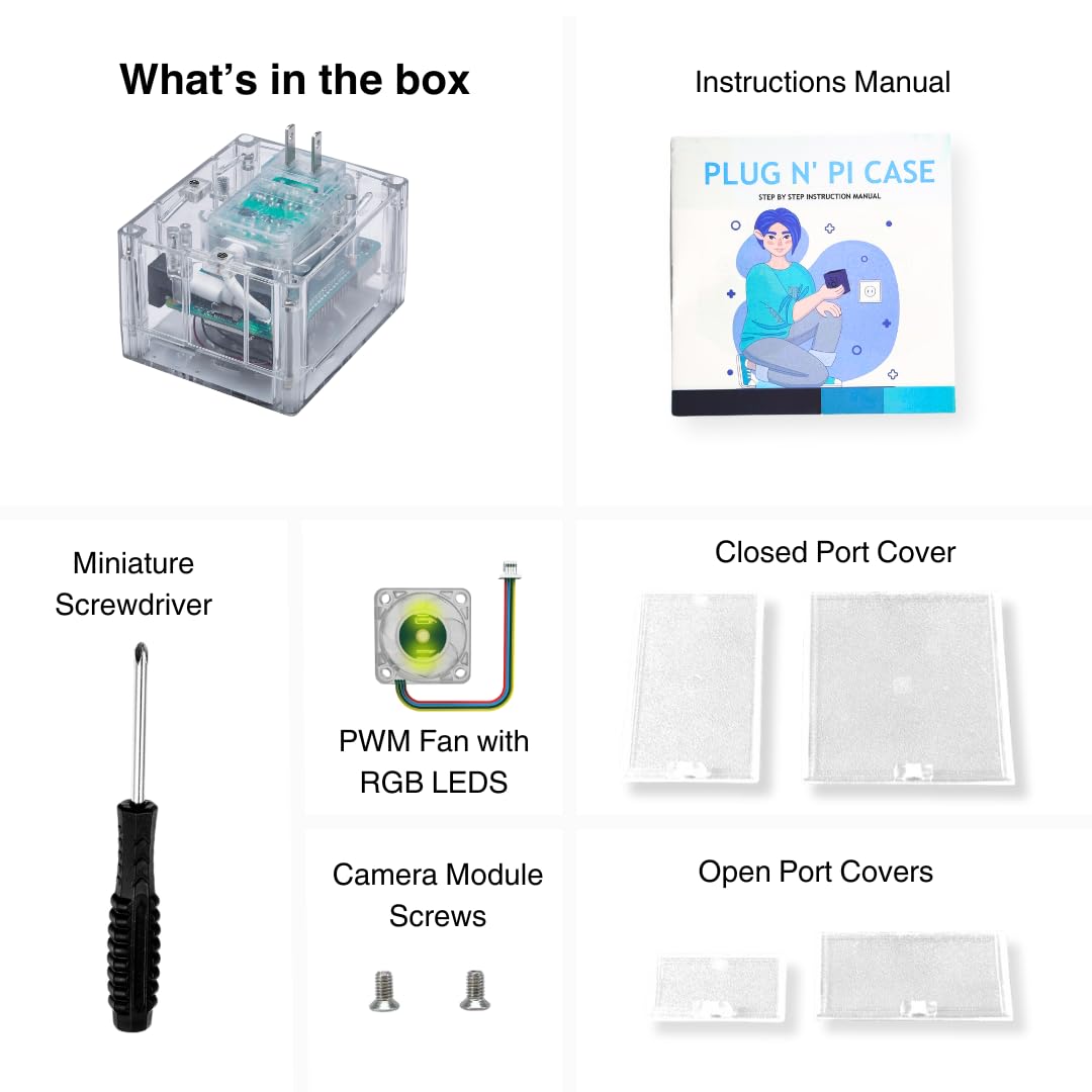 Vilros Plug 'n' Pi for Raspberry Pi 5-A Raspberry Pi Fan Cooled Case and Power Supply All in one Solution -Ideal for SSH-Headless Usage (Clear