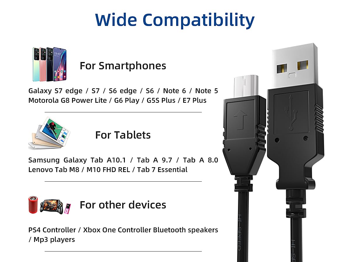 CableLeader 0.5ft USB 2.0 A Male to Micro B Male Cable, Charging Cord, Data Transfer Cable, Black, Pack of 1