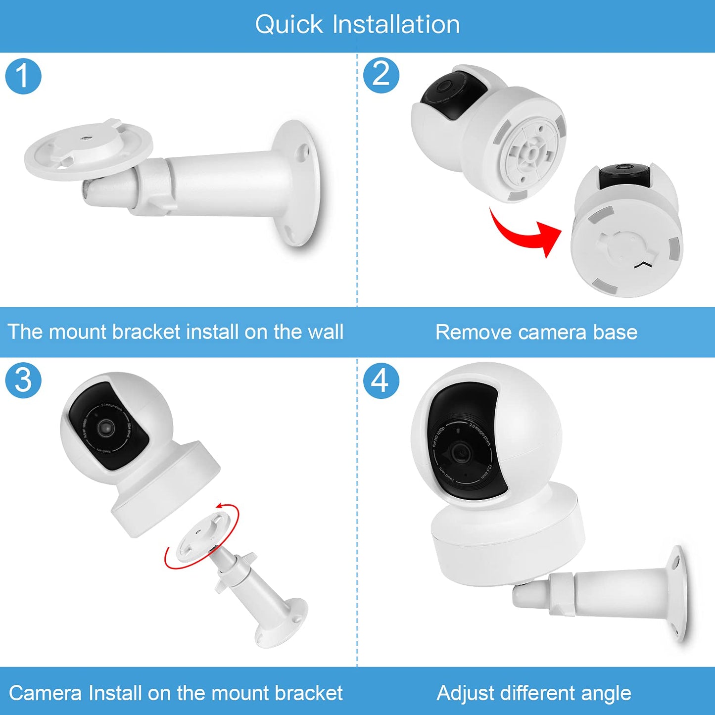 360° Adjustable Wall Mount Compatible with Kasa Indoor Pan/Tilt Smart Security Camera/Kasa 2K QHD Camera Pan/TP-Link Tapo C200, Rustproof Aluminum