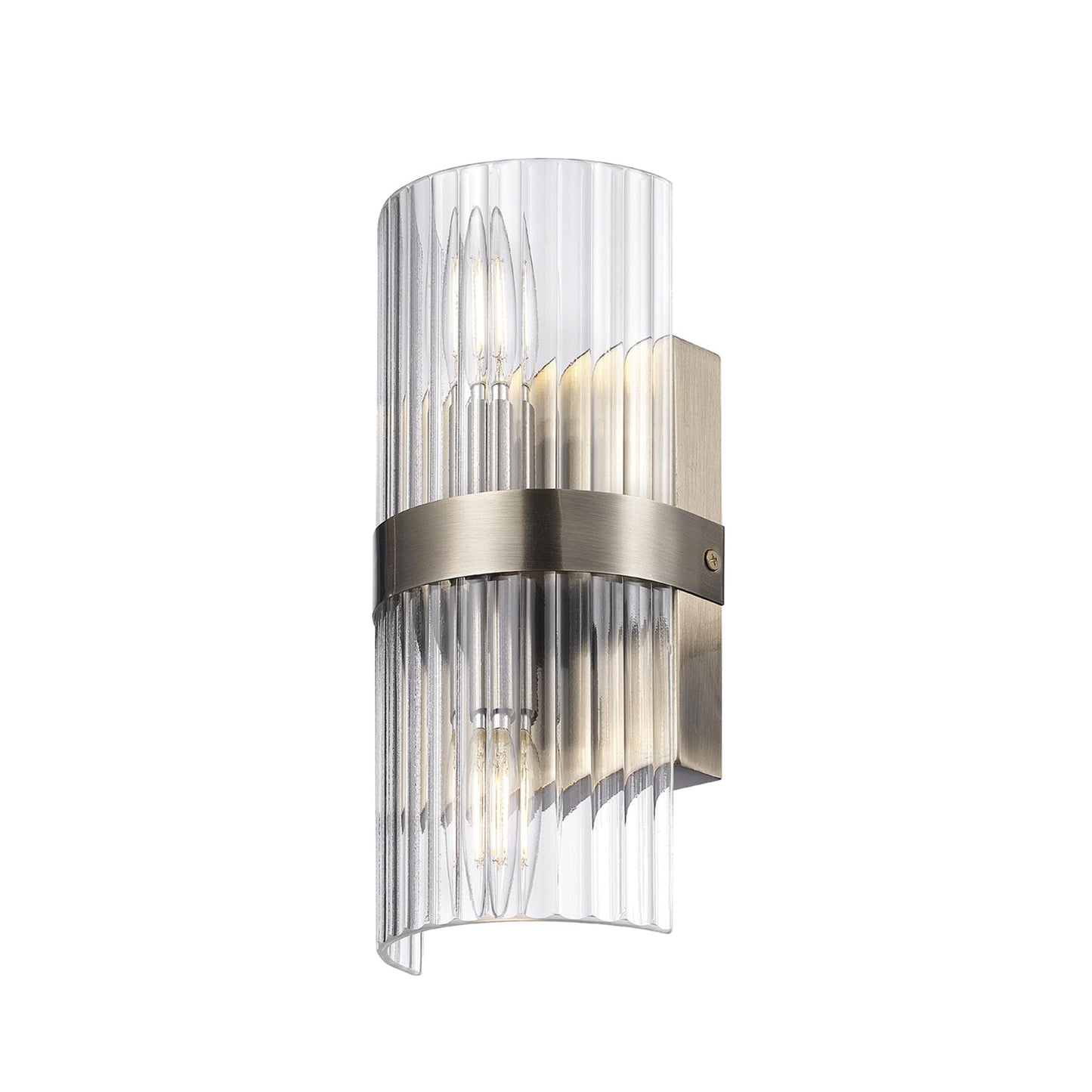 Globe Electric 65000046 2-Light Wall Sconce, Matte Brass, Ribbed Glass Shade, E12 Base Sockets, Wall-Lamp Dimmable, Lights for Bedroom, Kitchen