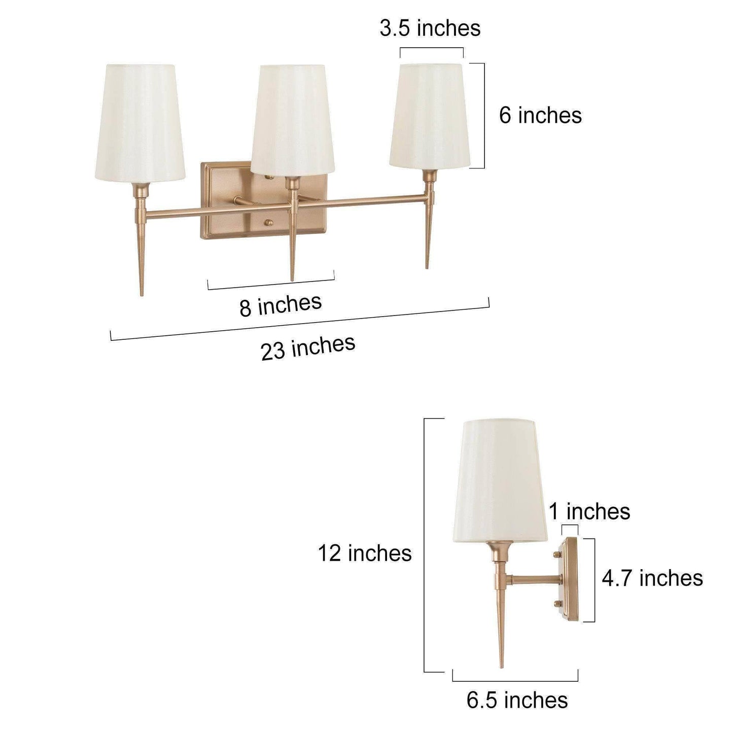 GEPOW Bathroom Wall Light Fixtures, 3-Light Gold Vanity Light with White Fabric Shade, Modern Wall Lamp Over Mirror for Hallway, Bedroom, Kitchen