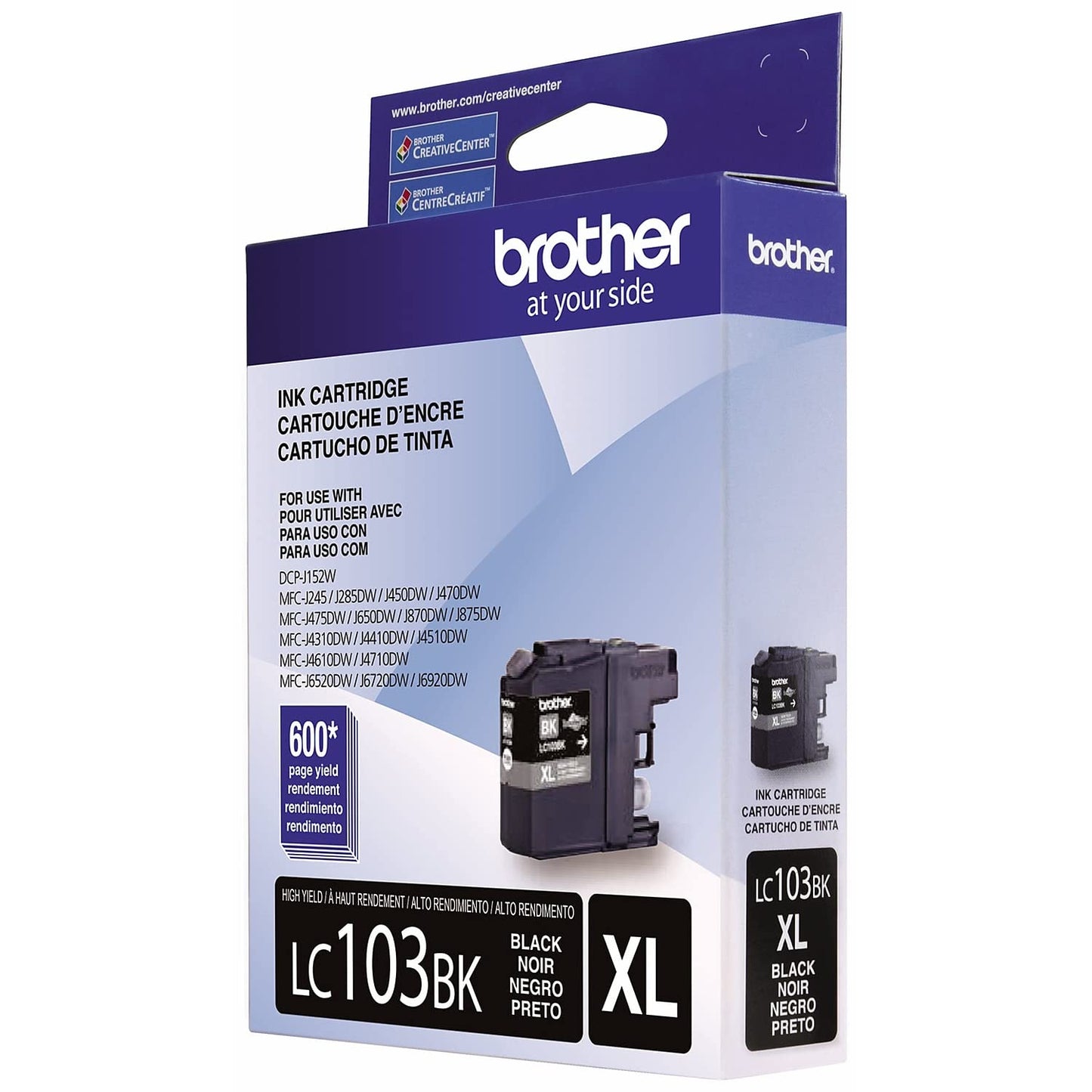 Brother Genuine High Yield Black -Ink -Cartridge, LC103BK, Replacement Black -Ink, Page Yield Up to 600 Pages, Amazon Dash Replenishment -Cartridge