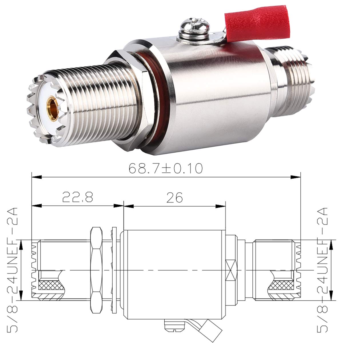 Riotaxy UHF Lightning Arrestor PL-259 Lightning Surge Protector PL259 Socket (UHF Female) to SO239 Socket (UHF Female) Bulkhead for CB Radio, HAM