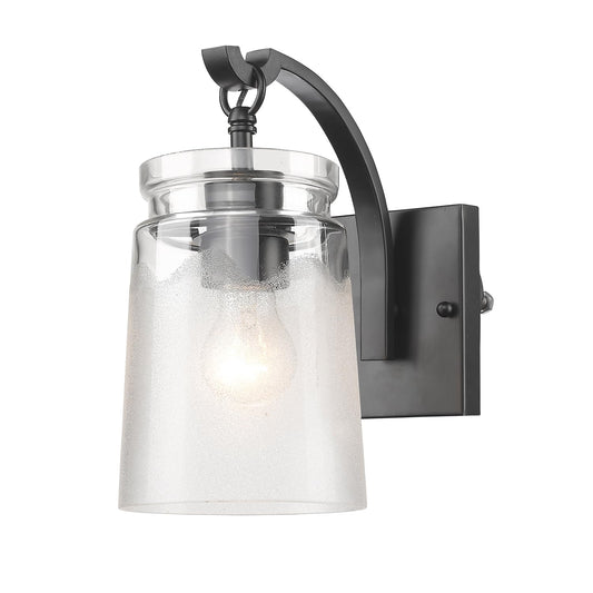 Golden Lighting 1405-1W BLK-Cag Travers Sconce - Damp, Black- Wall Sconce, Wall Sconces, Sconces Wall Lighting, Homestead, Farmhouse Light Fixtures