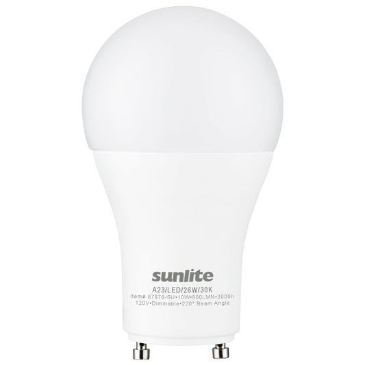 Sunlite A19 GU24 Dimmable Light Bulb, 9 Watts (60WEquivalent) 800 Lumens, 2 Prong LED Twist and Lock Base, 90 CRI, ETL Rated for Enclosed Fixtures