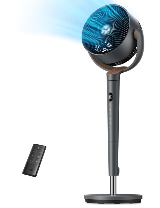 DREO Fan for Bedroom, 120° Oscillating Standing Fans, Quiet Floor Fan with DC Motor, 100ft Pedestal Fans for Room, 9 Speeds, 4 modes, 120° Manual