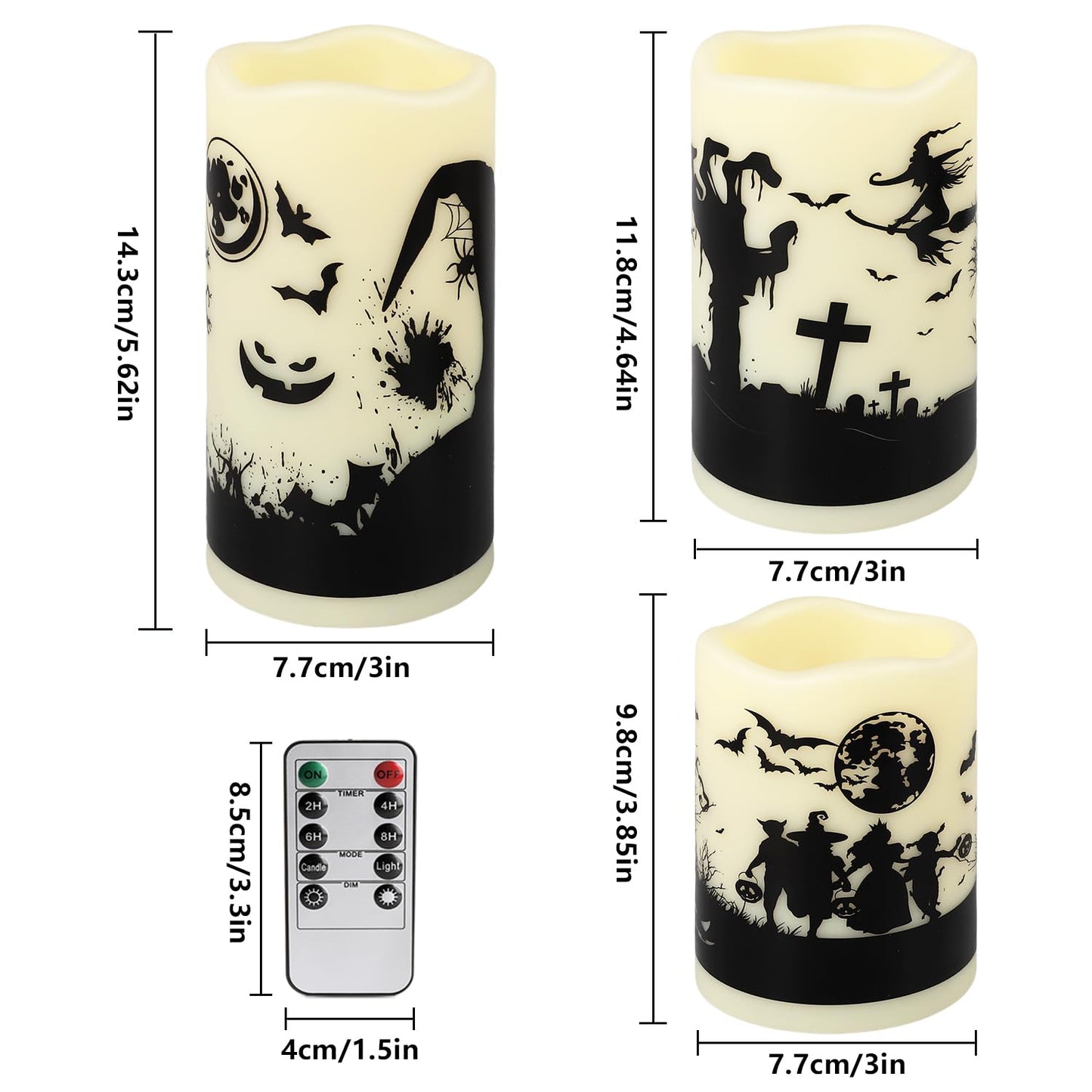 CLTNIKET 12-Pack Halloween Ink Painting Large Electronic Waxes with Remote Control, Flameless LED Candles for Halloween Spooky, Halloween Ambient