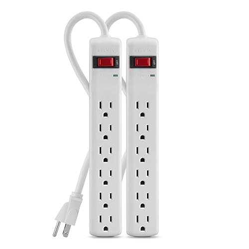 Belkin Power Strip Surge Protector - 6 AC Multiple Outlets, 2 ft Long Heavy Duty Metal Extension Cord for Home, Office, Travel, Computer Desktop