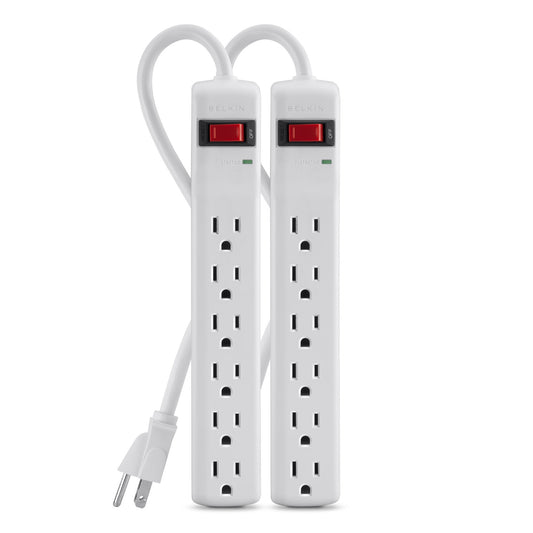 Belkin Power Strip Surge Protector - 6 AC Multiple Outlets, 2 ft Long Heavy Duty Metal Extension Cord for Home, Office, Travel, Computer Desktop