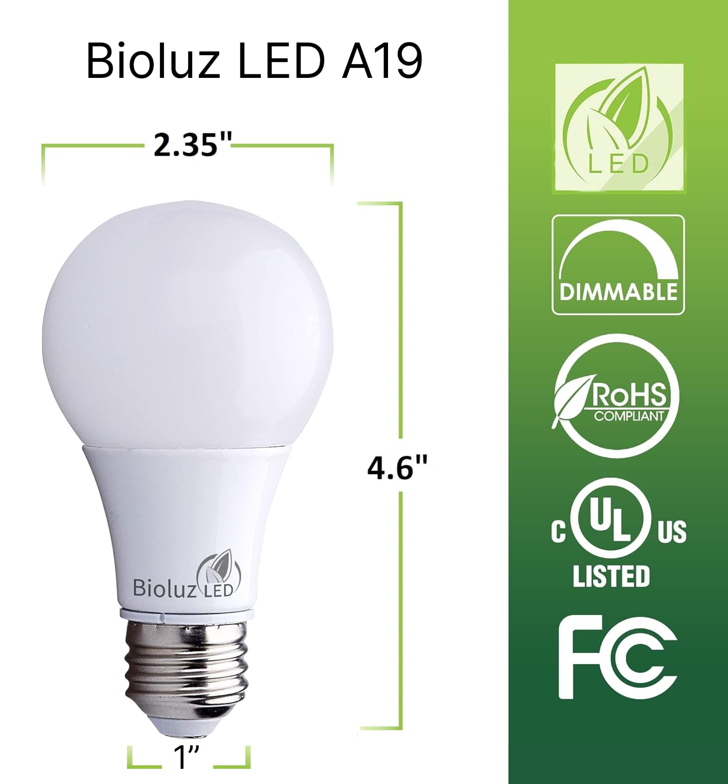 Bioluz LED 100W LED Bulbs, Dimmable LED Light Bulbs, Natural White 4000K, A19 LED Light Bulb 1500 Lumen - 4 Pack