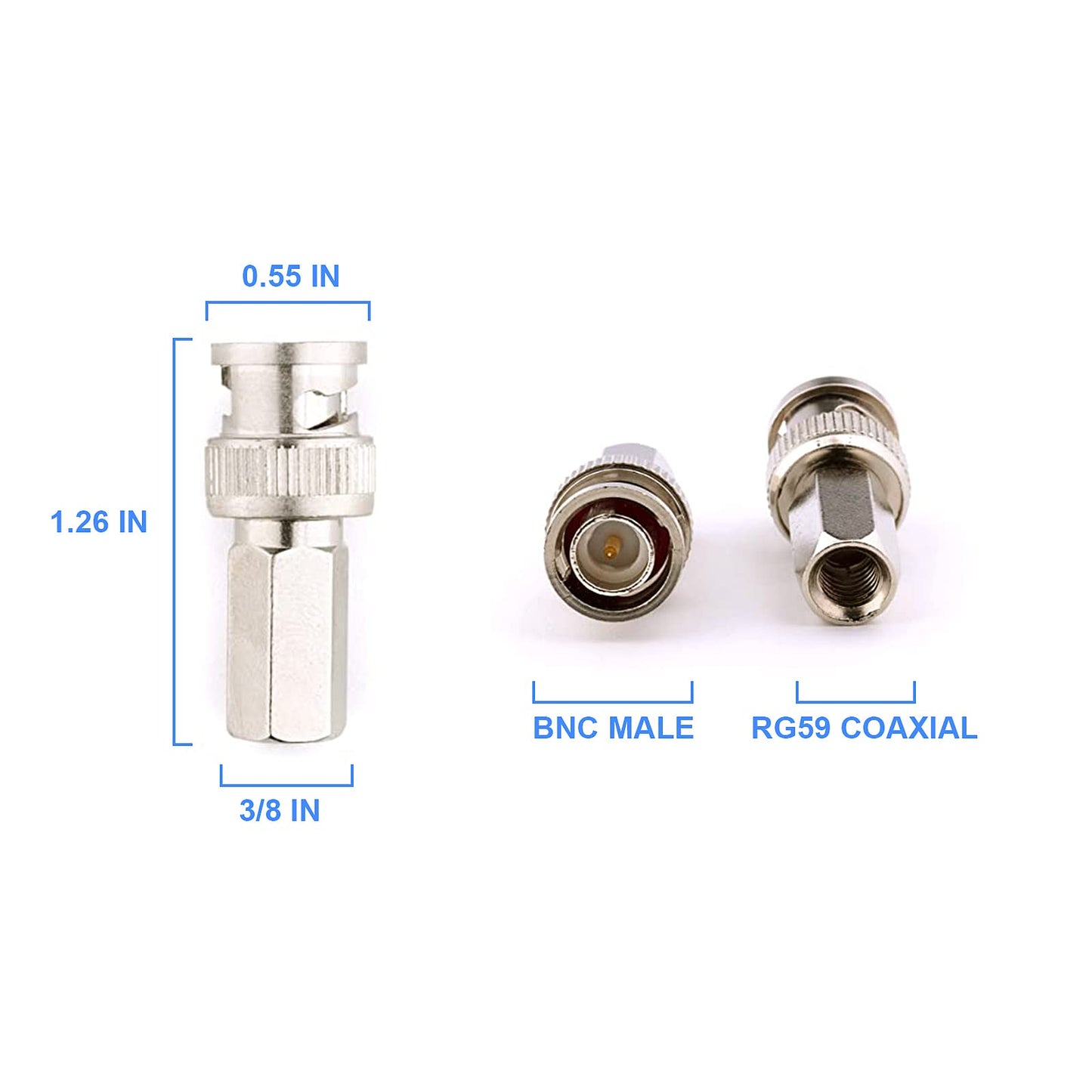 ENS BNC Male Twist-On Connector, Coax RG 59 Connector, Perfect for Professional CCTV Security Surveillance System, 50 PCs
