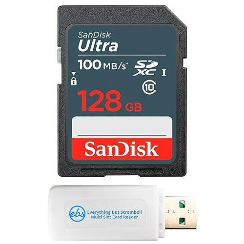 SanDisk 128GB UHS-I Ultra Memory Card SDXC Class 10 Card SDSDUNR-128G-GN3IN - Bundle with 1 Everything But Stromboli SD & MicroSD Memory Card Reader