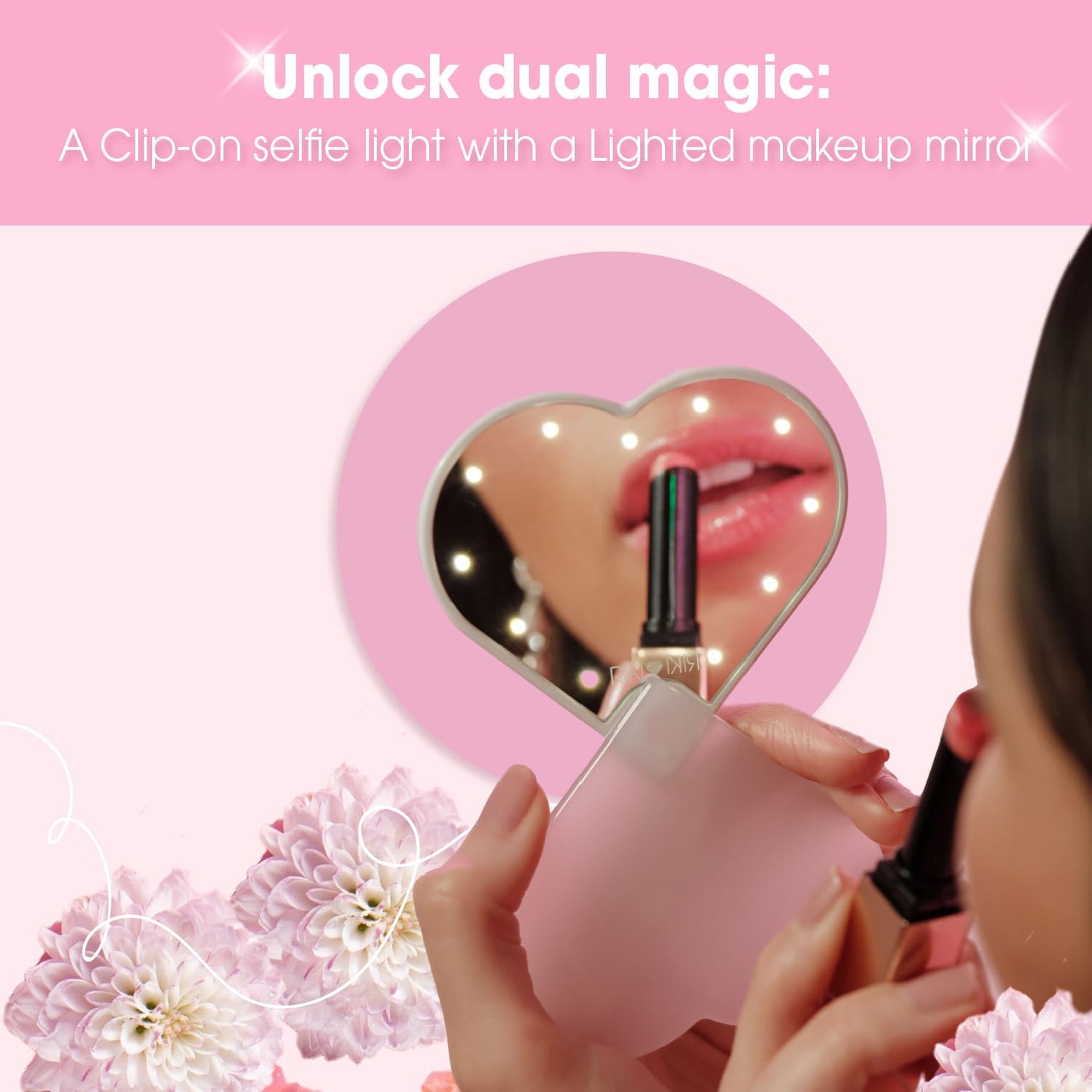 Riki Sweetheart Clip-On LED Makeup Mirror and Selfie Light, Rechargeable with Long-Lasting Battery, CRI 95+ for Phone, Laptop, and iPad, Film