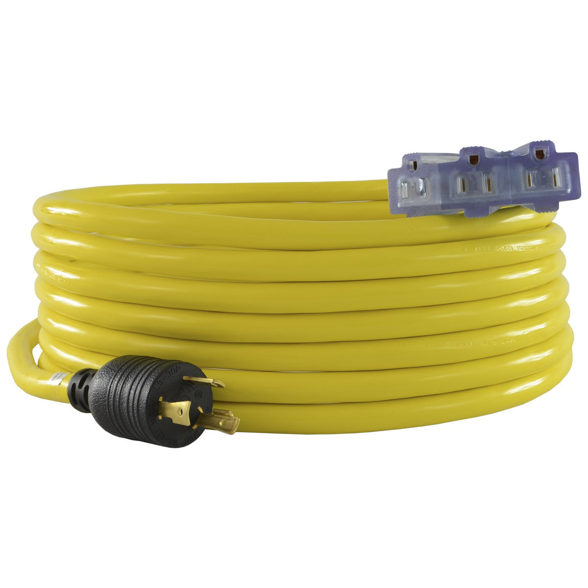 Conntek 25-Foot 30-Amp 125-Volt 3-Prong Fan-Style Generator Extension Power Cord, L5-30P to Three 5-15R, with Power Indicator Light
