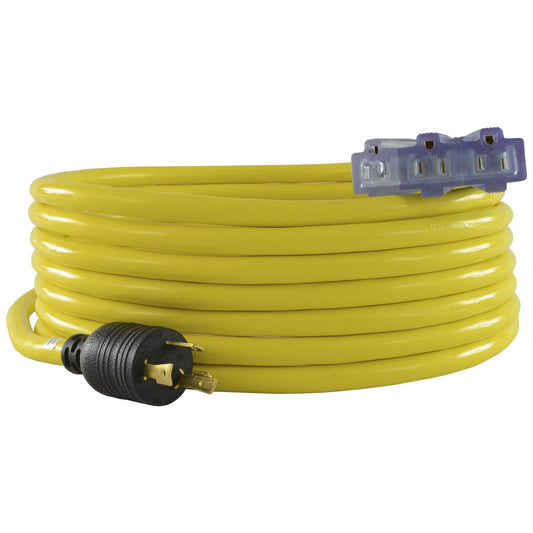 Conntek 25-Foot 30-Amp 125-Volt 3-Prong Fan-Style Generator Extension Power Cord, L5-30P to Three 5-15R, with Power Indicator Light