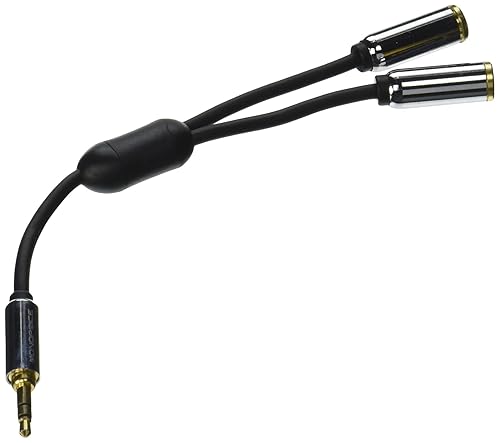 Monoprice 3.5mm Stereo Splitter - TRS Male to TRS Dual Female, Designed for Mobile, 0.5 Feet, Black