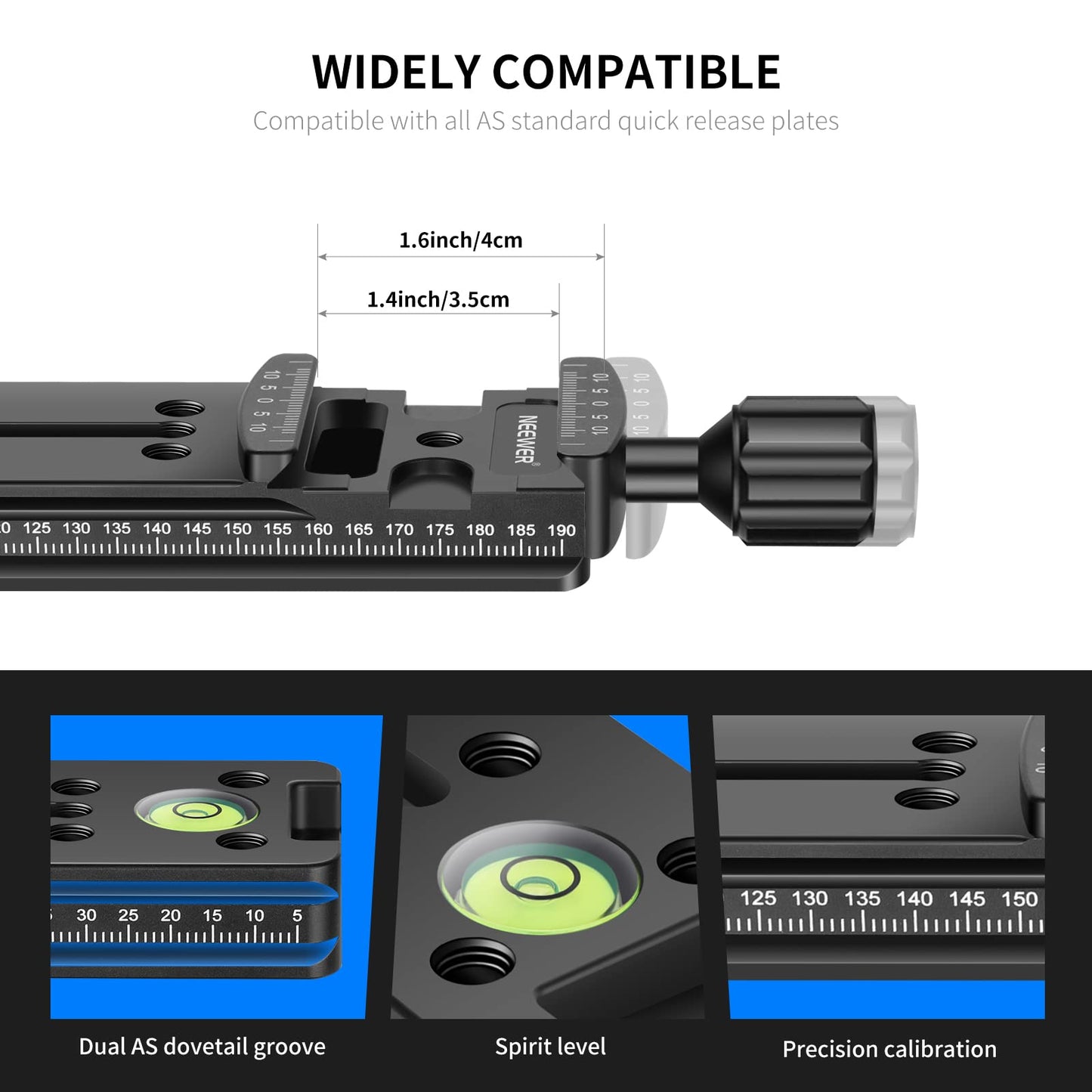 Neewer 200mm Professional Rail Nodal Slide Metal Quick Release Clamp for Camera