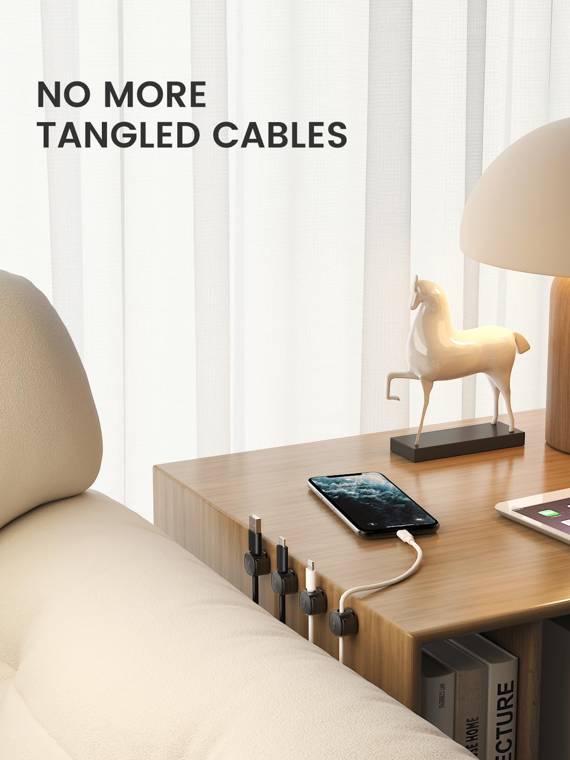 Magnetic Cable Organizer Clips, [1s Lock] 6-Pack Adjustable Cord Holders for Nightstand, Desk, Charging Cable, Tangle-Free Adhesive Wire Management