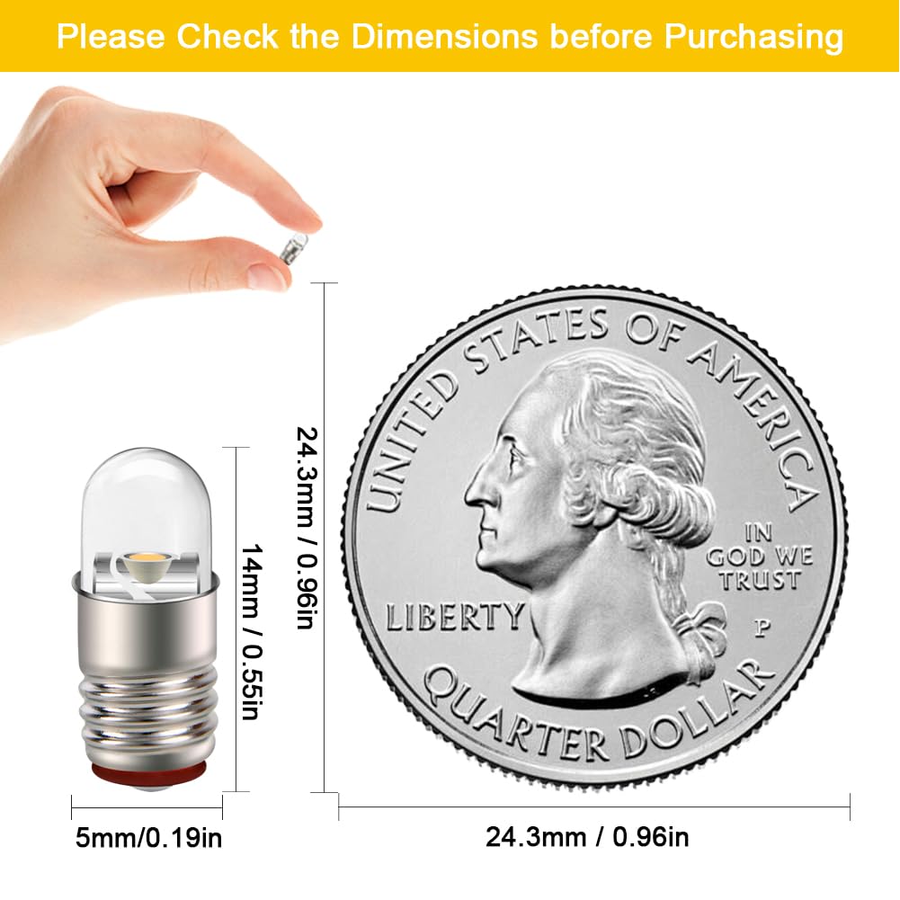 Ruiandsion E5 LED Bulb 12V Warm White E5 E5.5 Screw Base LED Bulb Upgrade for Modle Train Lights(Pack of 10)