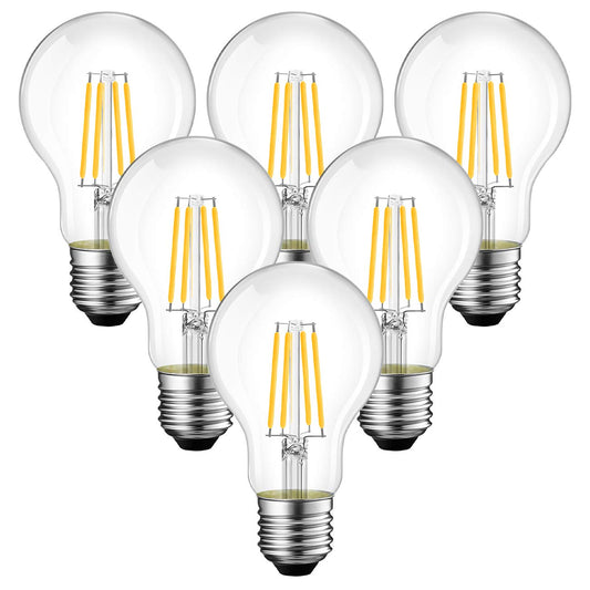 ANWIO A19 Vintage Edison LED Filament Bulb E26 Base, 4W (40W Equivalent) Warm White 2700K, 500 Lumens, Non-Dimmable, UL-Listed, Pack of 6