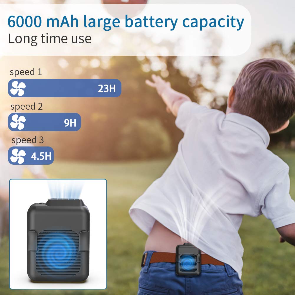 Koonie Waist Clip-on Belt Fan, 23h Use Time, Strong Airflow, 3 Speed Levels